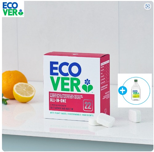 ADBKorea [ECOVER] 올인원 식기세척기세제 440g (20g*22개입)  + 주방세제 레몬&amp;알로에 450ml 1EA증정